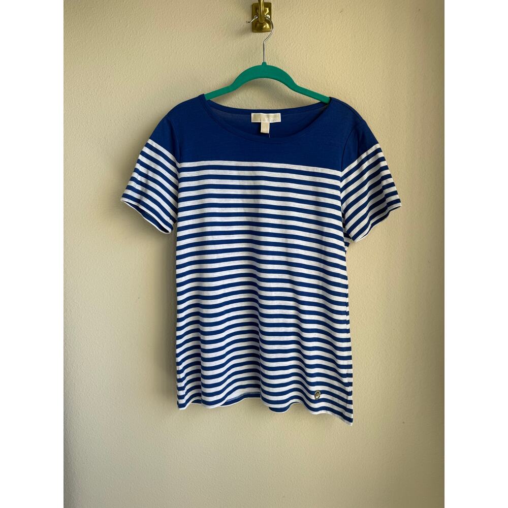 NWT Michael Kors Blue and White Stripe Top - Size Large